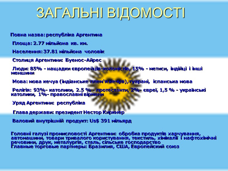 ЗАГАЛЬНІ ВІДОМОСТІ       Повна назва: республіка Аргентина  